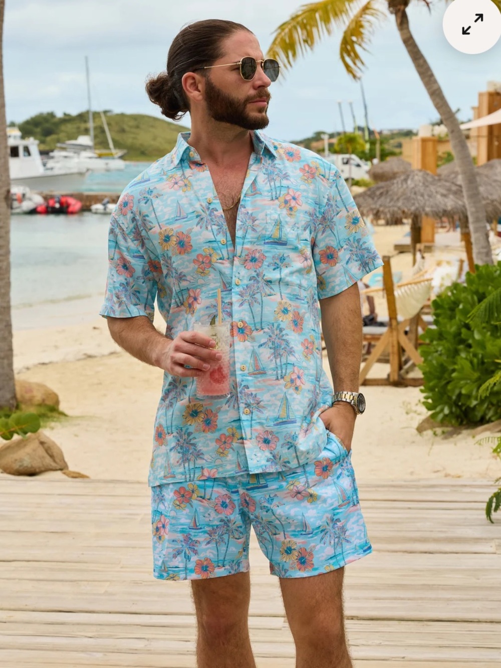 Kenny Flowers Blue The BVI’s Tropical Rayon Floral Hawaiian Button-Up Shirt XXL